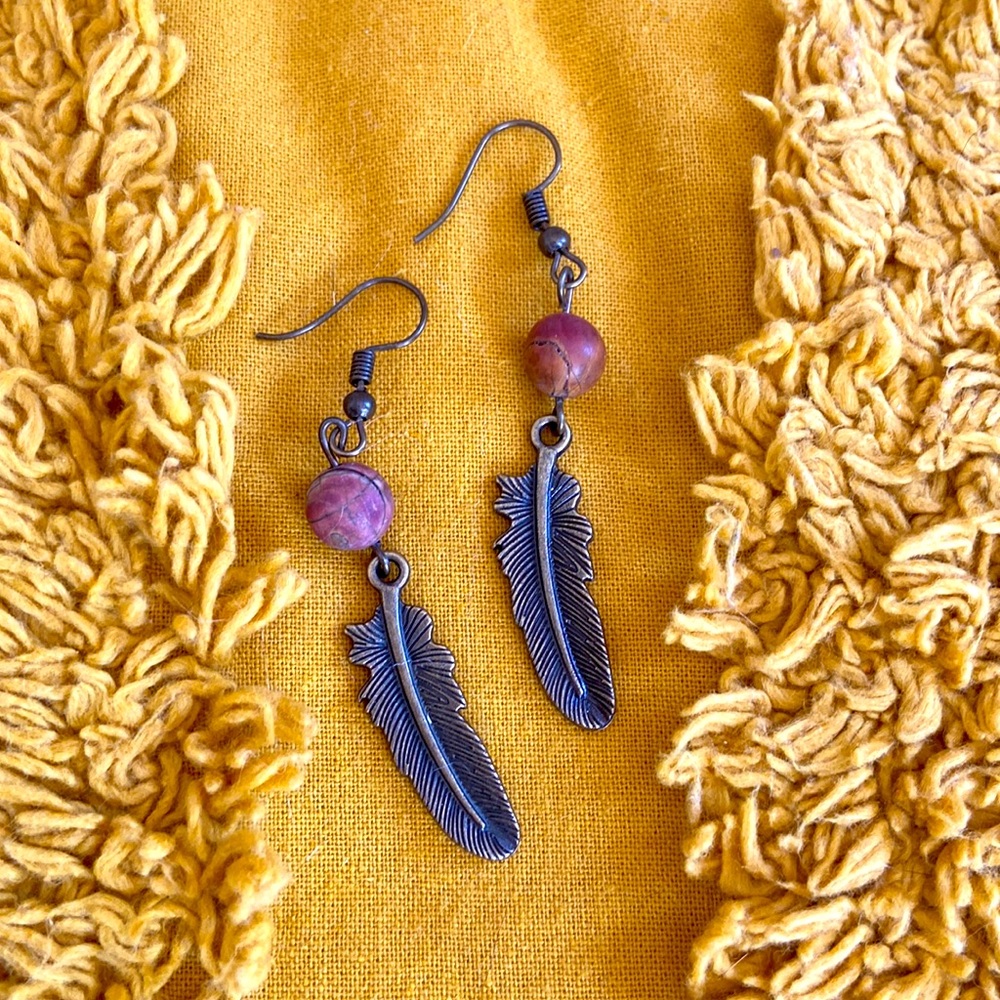 New! Handmade Earth Stone Bronze Earrings